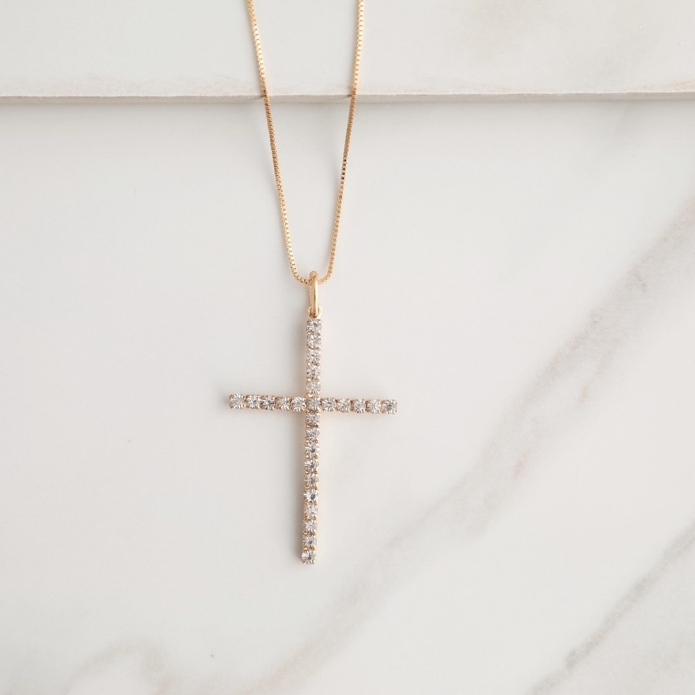 Crystal Gold Cross Necklace | 18k Gold Filled - Picture 5 of 8